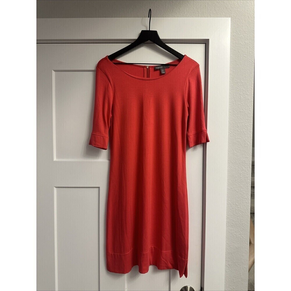 Donna Ricco T-Shirt Dress SzS Coral Pink Knit T-Stretch Elbow Knee Zip Boat Prep